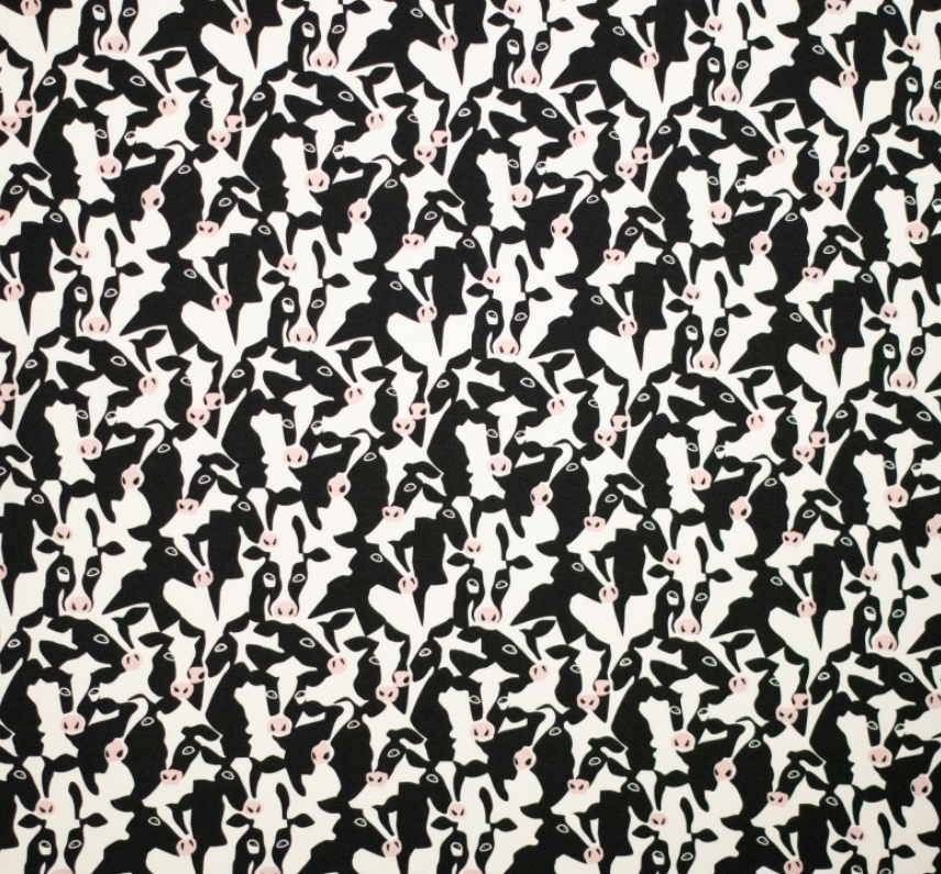 Gebrushte sweaterstof wit met koeien